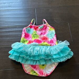 Kate Mack Pink and Green Floral One Piece Swimsuit